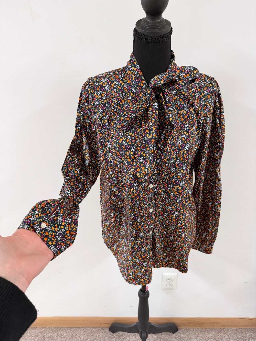 J. Crew Men's Black Floral Button-Down Shirt with Multicolor Print
